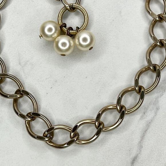 Gold Tone Faux Pearl Charm Chain Link Belt - XS Small (S) ✨ - Picture 8 of 9